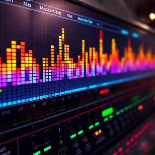 Audio waveforms being analyzed during the mastering process